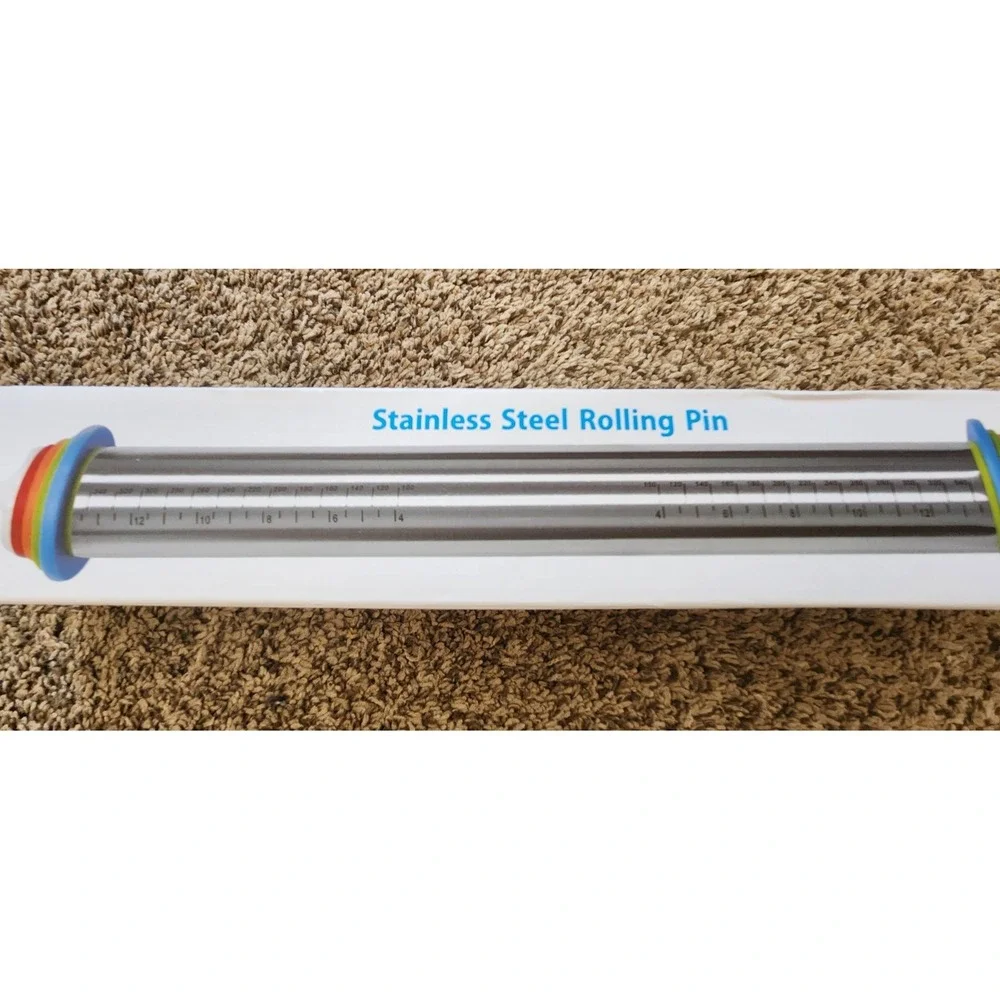 Adjustable Rolling Pin with 4 Thickness Rings for‎ Baking, Stainless Steel